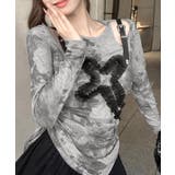 サイドシャーリングクロス柄長袖トップス 肩ベルト付き ロンT | Riff | 詳細画像12 