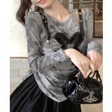 サイドシャーリングクロス柄長袖トップス 肩ベルト付き ロンT | Riff | 詳細画像15 