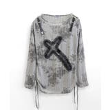 サイドシャーリングクロス柄長袖トップス 肩ベルト付き ロンT | Riff | 詳細画像16 