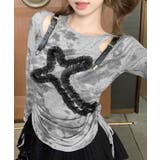 サイドシャーリングクロス柄長袖トップス 肩ベルト付き ロンT | Riff | 詳細画像2 