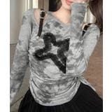 サイドシャーリングクロス柄長袖トップス 肩ベルト付き ロンT | Riff | 詳細画像7 