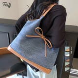 異素材切り替えトートバッグ リボン ハンドバッグ | Riff | 詳細画像1