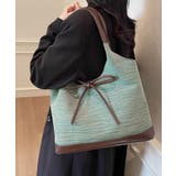 ブラウン | 異素材切り替えトートバッグ リボン ハンドバッグ | Riff