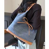 ネイビー | 異素材切り替えトートバッグ リボン ハンドバッグ | Riff