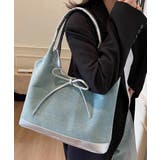 シルバー | 異素材切り替えトートバッグ リボン ハンドバッグ | Riff