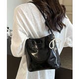 ブラック | パールリボンチャーム付きショルダーバッグ トートバッグ ハンドバッグ | Riff