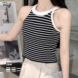 ホルターネックボーダーニットタンクトップ リブニット バイカラー | Riff | 詳細画像1 