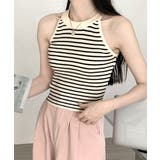 ホルターネックボーダーニットタンクトップ リブニット バイカラー | Riff | 詳細画像10 