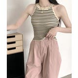 ホルターネックボーダーニットタンクトップ リブニット バイカラー | Riff | 詳細画像12 