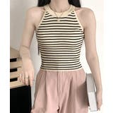 ホルターネックボーダーニットタンクトップ リブニット バイカラー | Riff | 詳細画像13 