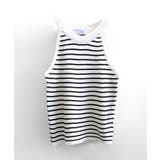 ホルターネックボーダーニットタンクトップ リブニット バイカラー | Riff | 詳細画像14 