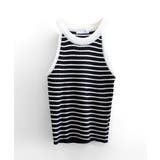 ホルターネックボーダーニットタンクトップ リブニット バイカラー | Riff | 詳細画像15 