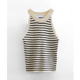 ホルターネックボーダーニットタンクトップ リブニット バイカラー | Riff | 詳細画像16 