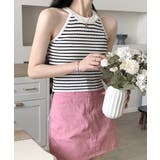 ホルターネックボーダーニットタンクトップ リブニット バイカラー | Riff | 詳細画像2 