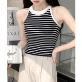 ホルターネックボーダーニットタンクトップ リブニット バイカラー | Riff | 詳細画像6 