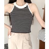 ホルターネックボーダーニットタンクトップ リブニット バイカラー | Riff | 詳細画像9 