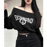 ブラック | ロゴプリントオフショルトレーナー ショート丈 クロップド丈 | Riff