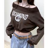 ブラウン | ロゴプリントオフショルトレーナー ショート丈 クロップド丈 | Riff