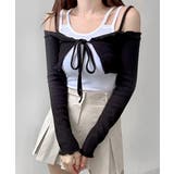 ブラック | オフショルカーディガン ショート丈 リボン | Riff