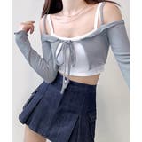 ブルーグレー | オフショルカーディガン ショート丈 リボン | Riff