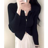 ブラック | ダブルジップトップス リブニット カーディガン | Riff