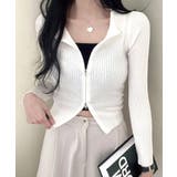 ホワイト | ダブルジップトップス リブニット カーディガン | Riff