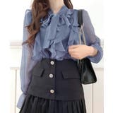 ブルーグレー | フリルシアーリボンブラウス ボウタイ ラッフルフリル | Riff