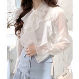 ホワイト | フリルシアーリボンブラウス ボウタイ ラッフルフリル | Riff