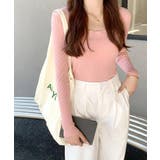 スクエアネックリブトップス リブニット 薄手ニット | Riff | 詳細画像10 