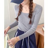 スクエアネックリブトップス リブニット 薄手ニット | Riff | 詳細画像2 