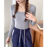 スクエアネックリブトップス リブニット 薄手ニット | Riff | 詳細画像3 