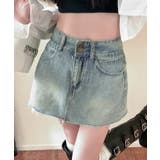 ライトブルー | デニムミニスカート ショート丈スカート 切りっぱなし | Riff