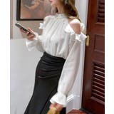 パールネックオープンショルダーシフォンブラウス フリル 肩開き | Riff | 詳細画像11 