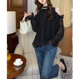 パールネックオープンショルダーシフォンブラウス フリル 肩開き | Riff | 詳細画像3 