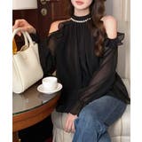 パールネックオープンショルダーシフォンブラウス フリル 肩開き | Riff | 詳細画像5 