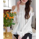 パールネックオープンショルダーシフォンブラウス フリル 肩開き | Riff | 詳細画像7 