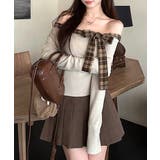 チェックリボンオフショルトップス オフショルダー Tシャツ | Riff | 詳細画像12 