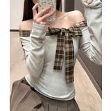 チェックリボンオフショルトップス オフショルダー Tシャツ | Riff | 詳細画像19 