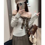 チェックリボンオフショルトップス オフショルダー Tシャツ | Riff | 詳細画像20 