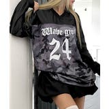 ブラック | 迷彩柄ナンバープリントトップス メッシュ Vネック | Riff