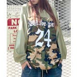 カーキ | 迷彩柄ナンバープリントトップス メッシュ Vネック | Riff