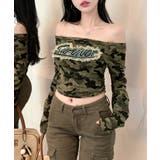 迷彩柄オフショルトップス ロゴ刺繍 オフショルダー | Riff | 詳細画像8 