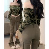 迷彩柄オフショルトップス ロゴ刺繍 オフショルダー | Riff | 詳細画像9 