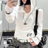 フード付き袖ロゴプリントパーカー ロンT 薄手パーカー | Riff | 詳細画像1 