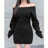 ブラック | ワンショルニットミニワンピース オフショル セーター | Riff