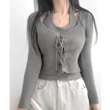 ホルターネックレイヤード風レースアップリブニット フェイクレイヤード ドッキング | Riff | 詳細画像2 