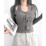 ホルターネックレイヤード風レースアップリブニット フェイクレイヤード ドッキング | Riff | 詳細画像4 