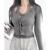 ホルターネックレイヤード風レースアップリブニット フェイクレイヤード ドッキング | Riff | 詳細画像5 