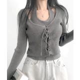 ホルターネックレイヤード風レースアップリブニット フェイクレイヤード ドッキング | Riff | 詳細画像6 