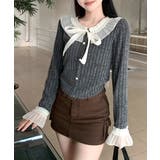 シフォンブラウスレイヤード風ニット カーディガン フリル | Riff | 詳細画像2 